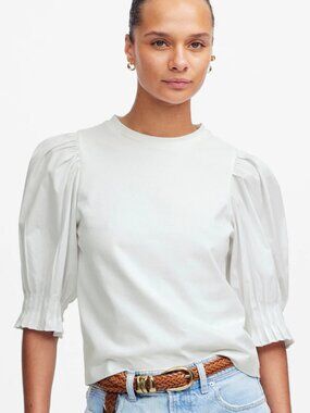 Madewell Puff-Sleeve Knit Top in White